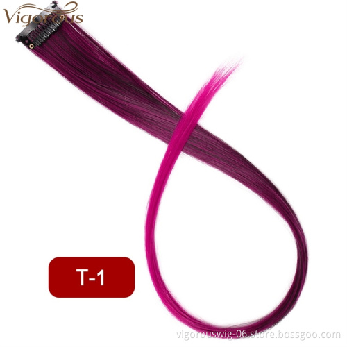 Vigorous Ombre Colored Clip in Hair Extensions 22 Inch Heat Resistant Synthetic Straight HairPieces For Women Muti-color Hair